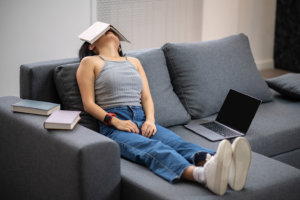 Overwhelmed student struggling with mental health during studies